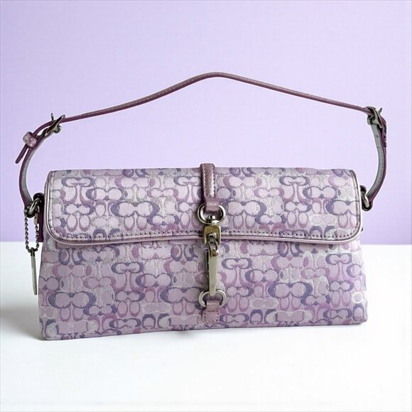 Vintage Coach Hamptons Metallic Optic Mini Clip Bag 3595 Purple Signature Y2K - Picture 1 of 12